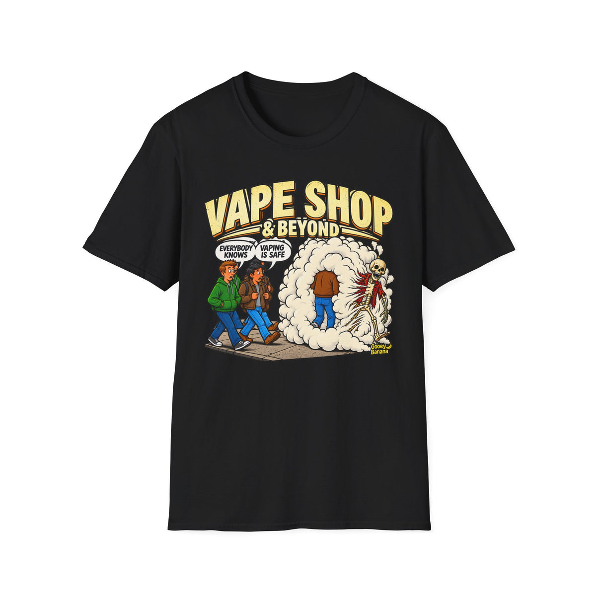 Vape Shop & Beyond T-Shirt – Funny Vaping Comic Graphic